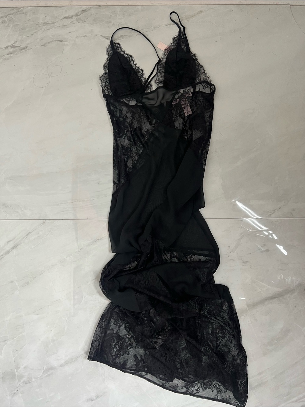 Victoria's Secret black lace maxi slip dress with floral pattern - Picture 4 of 5